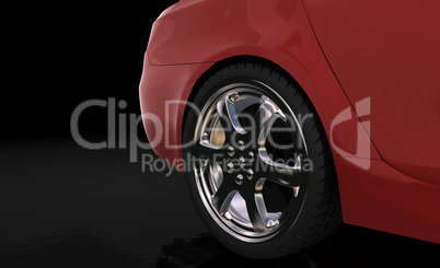Red sport car , rear wheel