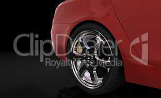Red sport car , rear wheel