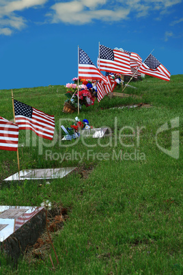Memorial Day flags on vet graves