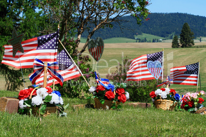 Memorial Day flags on graves