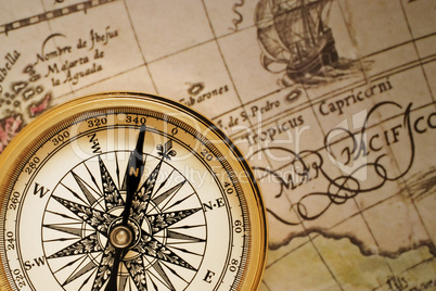 Compass and Antique Map