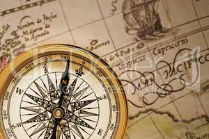 Compass and Antique Map