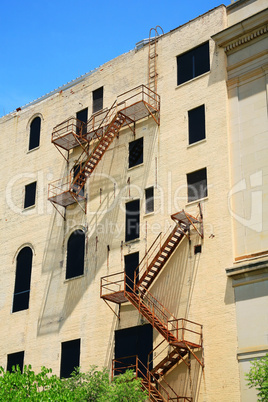 Fire escape on building wall