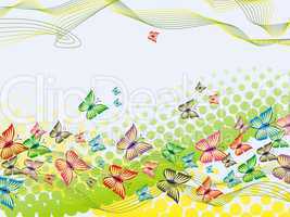 Colorful background with butterfly, crossed lines and halftone