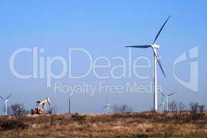 Texas Oil pumper and wind turbines