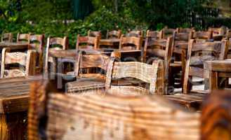 Empty Wooden Chairs and Tables