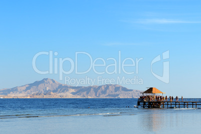 The beach with a view on Tiran island at luxury hotel, Sharm el