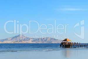 The beach with a view on Tiran island at luxury hotel, Sharm el