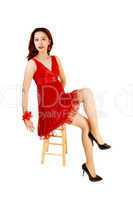 Asian girl in red dress.