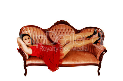 Girl lying on sofa.