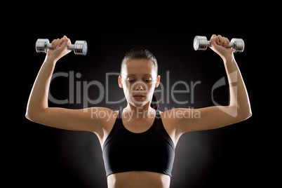 Black fitness woman young sport weights exercise