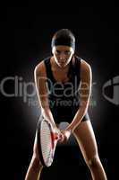 Tennis woman black ready to play racket