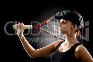 Sport tennis woman posing with racket