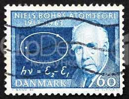 Postage stamp Denmark 1963 Niels Bohr and Atom Diagram