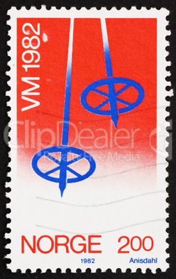 Postage stamp Norway 1982 Ski Pole