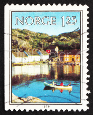 Postage stamp Norway 1979 Boat on Skjernoysund, near Mandal