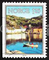 Postage stamp Norway 1979 Boat on Skjernoysund, near Mandal