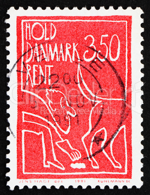 Postage stamp Denmark 1991 Cleaning up after Dog