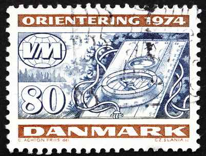 Postage stamp Denmark 1974 Compass, Orienteering