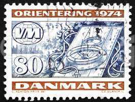 Postage stamp Denmark 1974 Compass, Orienteering