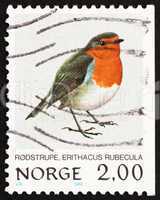 Postage stamp Norway 1982 European Robin, Bird