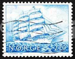 Postage stamp Norway 1981 Training Ship Christian Radich