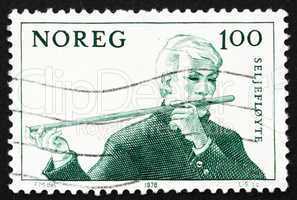 Postage stamp Norway 1978 Willow Pipe Player