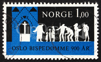 Postage stamp Norway 1971 Worshippers Coming to Church