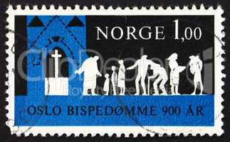 Postage stamp Norway 1971 Worshippers Coming to Church