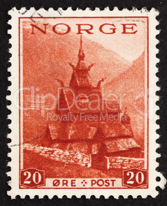 Postage stamp Norway 1938 Borgund Stave Church