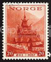 Postage stamp Norway 1938 Borgund Stave Church
