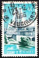 Postage stamp France 1966 St. Andrew?s and Sevre River, Niort