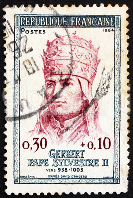 Postage stamp France 1964 Pope Sylvester II, Gerbert Postage stamp France 1964 Pope Sylvester II, Gerbert