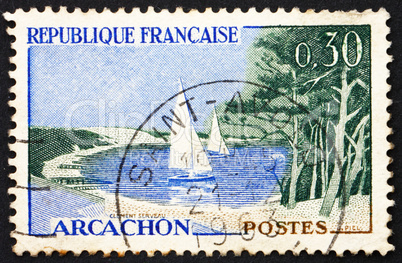 Postage stamp France 1961 Beach and Sailboats, Arcachon