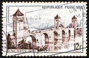 Postage stamp France 1955 Valentre Bridge, Cahors