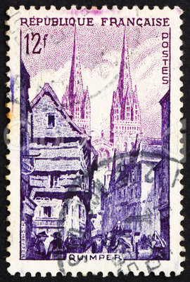 Postage stamp France 1954 Street Corner, Quimper
