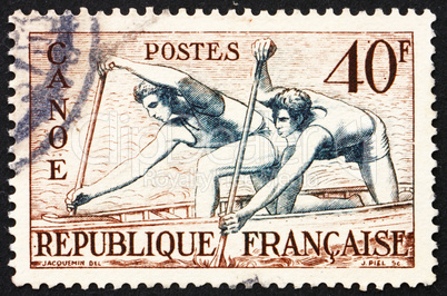 Postage stamp France 1953 Canoe Racing