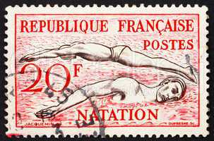 Postage stamp France 1953 Swimming