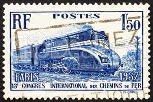 Postage stamp France 1937 Streamlined Locomotive