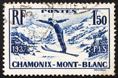 Postage stamp France 1937 Ski Jumper
