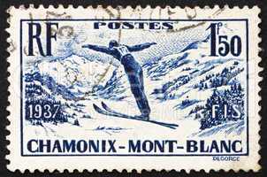 Postage stamp France 1937 Ski Jumper