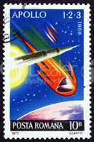 Postage stamp Romania 1972 Apollo 1, 2 and 3