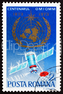 Postage stamp Romania 1973 WMO Emblem, Weather Satellite