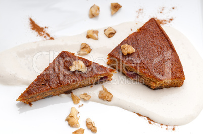 fresh healthy carrots and walnuts cake dessert