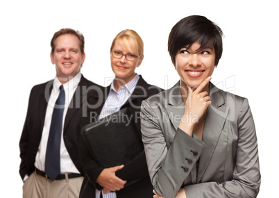 Businesswoman with Team Portrait on White