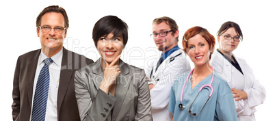 Mixed Race Women and Businessman with Doctors or Nurses