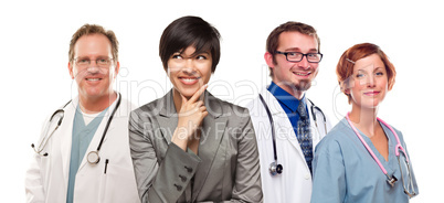 Young Mixed Race Woman with Doctors and Nurses Behind