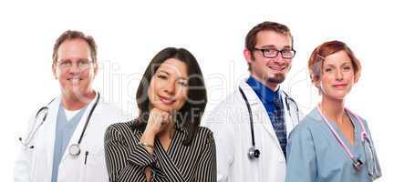 Hispanic Woman with Male and Female Doctors or Nurses