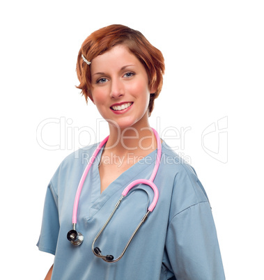 Smiling Female Doctor or Nurse on White