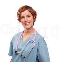 Smiling Female Doctor or Nurse on White